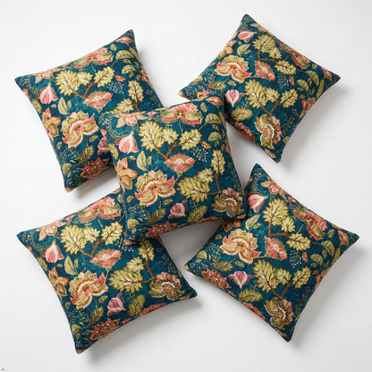 Luxury Floral Printed Polyester Cushion Cover with Cushion Insert –Midnight Green Decorative Sofa Pillow | Soft & Durable Home Décor Cushion