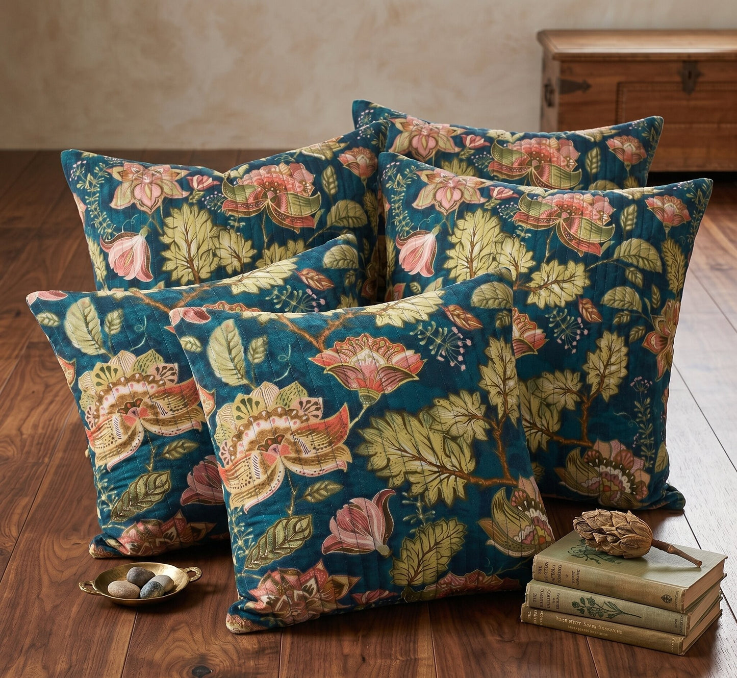 Luxury Floral Printed Polyester Cushion Cover with Cushion Insert –Midnight Green Decorative Sofa Pillow | Soft & Durable Home Décor Cushion