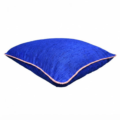 Navy Velvet Cushion Cover with Pink Pom Pom Trim – Soft Polyester Decorative Pillow Cover