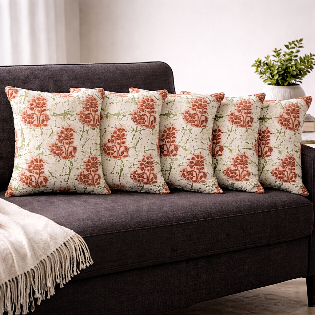 Premium Cotton Cushion Cover with Insert | Textured Floral Tufted Design | Soft Decorative Sofa Cushion | Modern Living Room Accent Pillow | 16x16 Inch