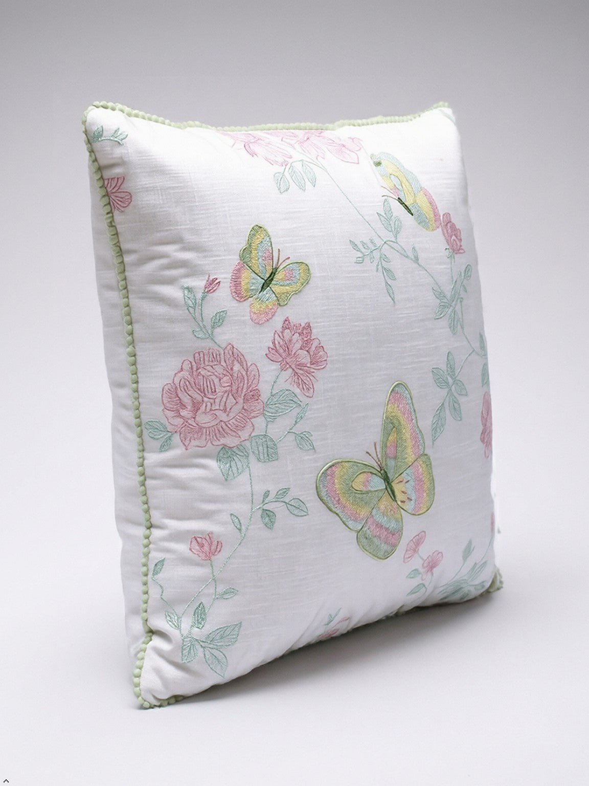 Floral Butterfly Cotton Pillow Cover with Decorative Piped Border – Soft Printed Cushion Cover