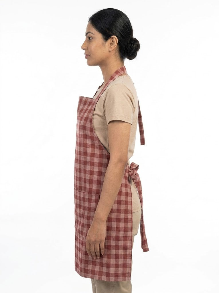 Premium Checked Cotton Kitchen Apron with Front Pocket | Unisex Cooking & Baking Apron