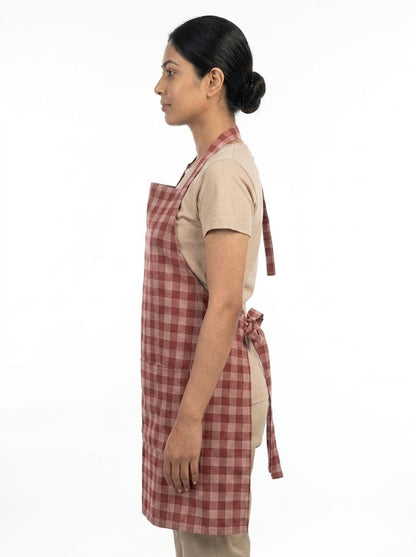 Premium Checked Cotton Kitchen Apron with Front Pocket | Unisex Cooking & Baking Apron