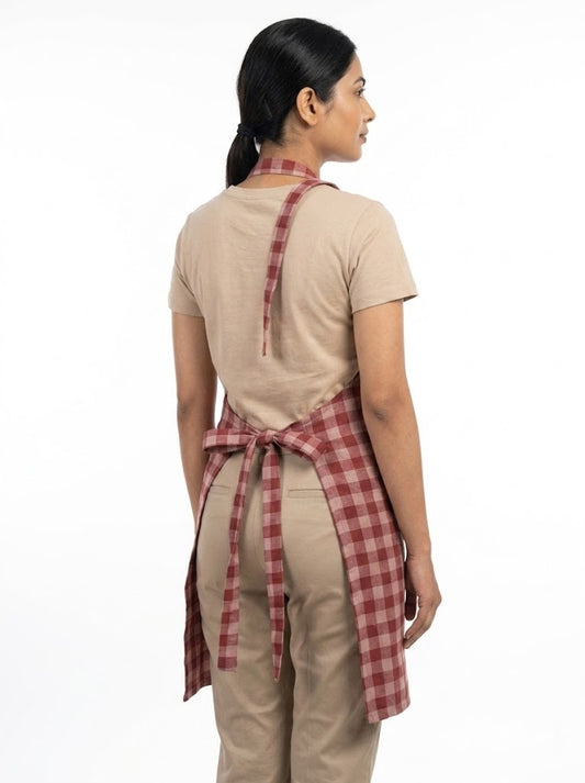 Premium Checked Cotton Kitchen Apron with Front Pocket | Unisex Cooking & Baking Apron
